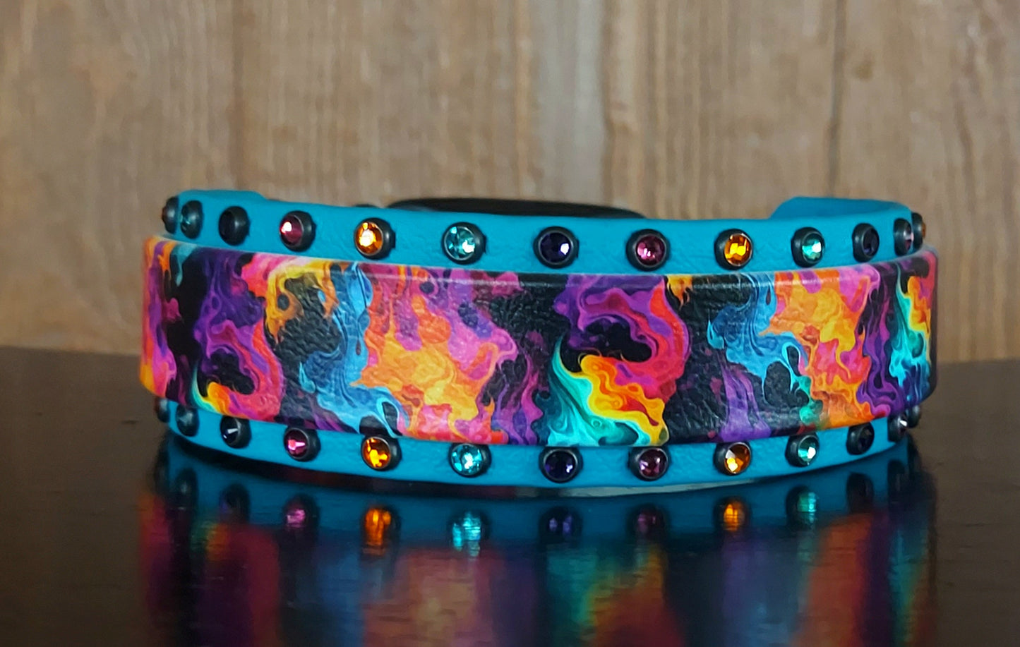 Neon Flames UV Buckle Collar, AQUA