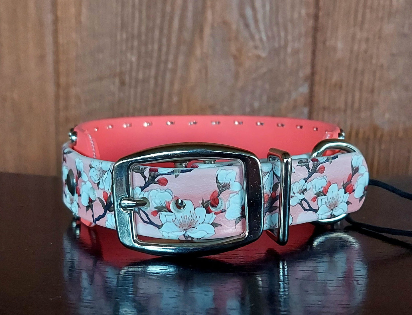 Cherry Blossoms UV Buckle Collar - CORAL