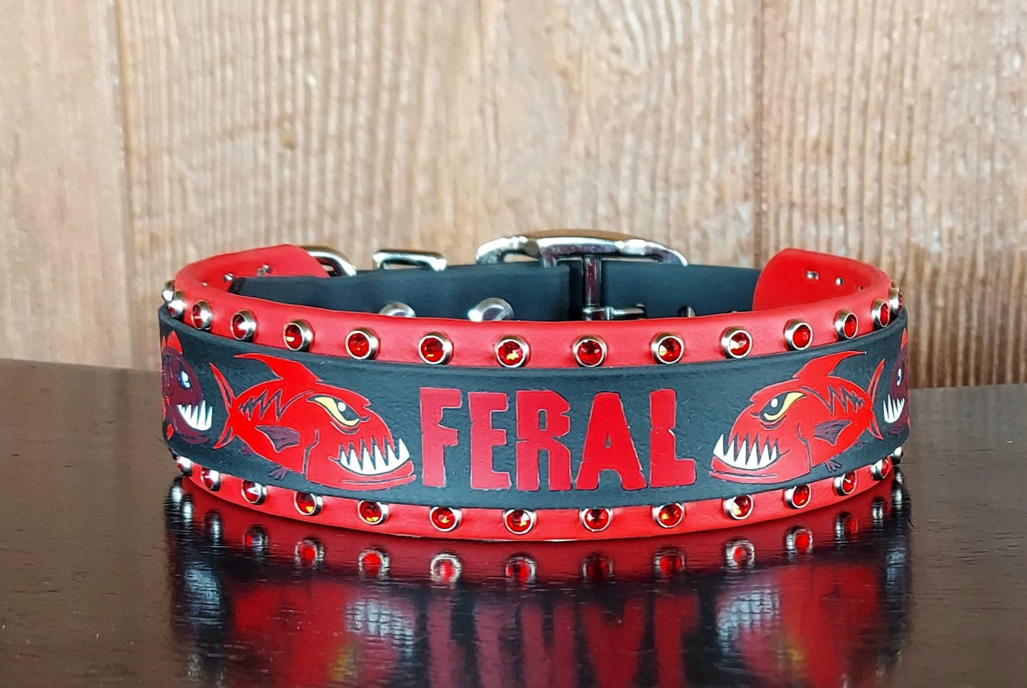 Feral Piranhas RED Buckle Collar