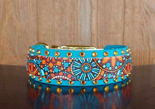 Orange Mandalas UV Printed Buckle Collar