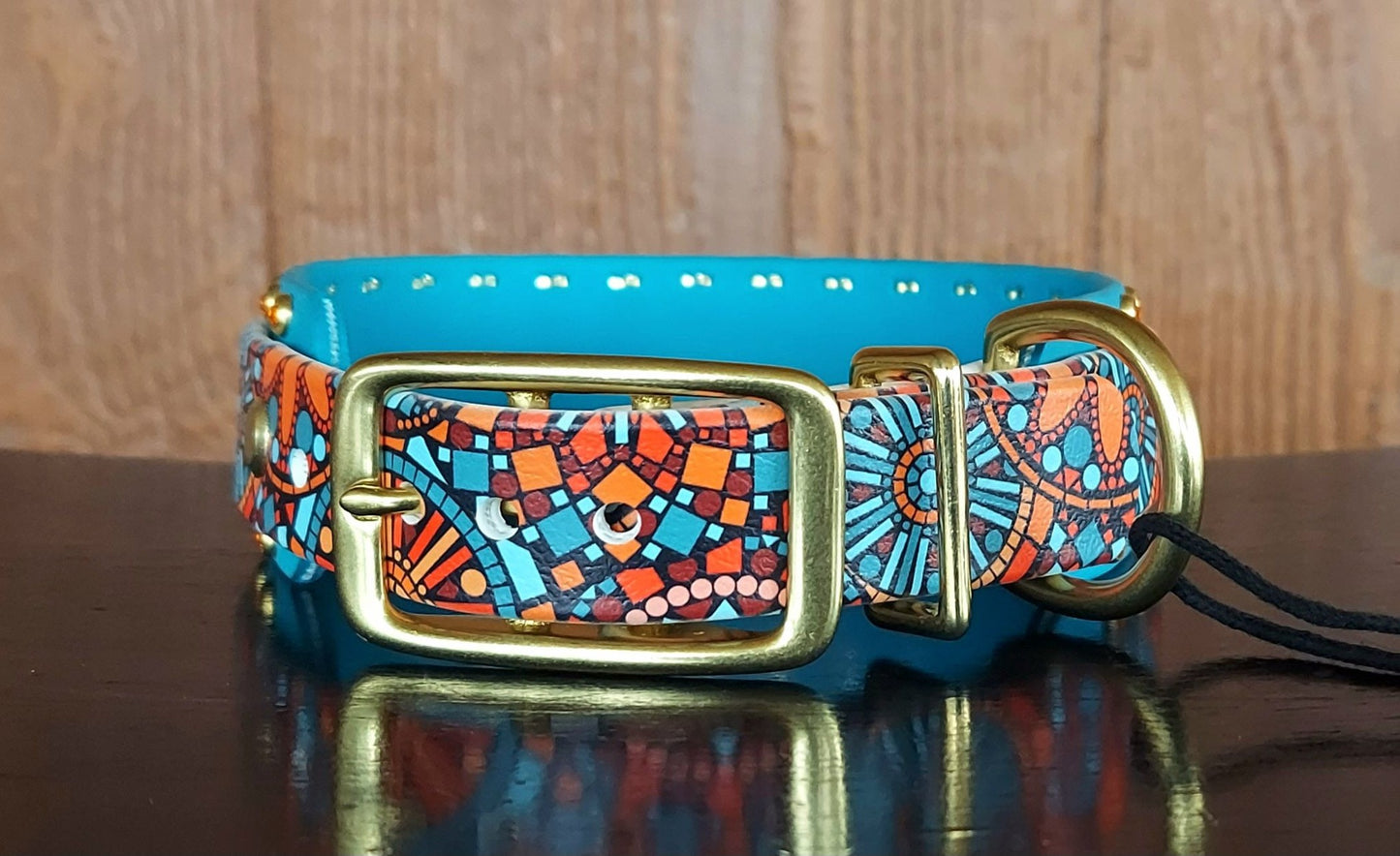 Orange Mandalas UV Printed Buckle Collar