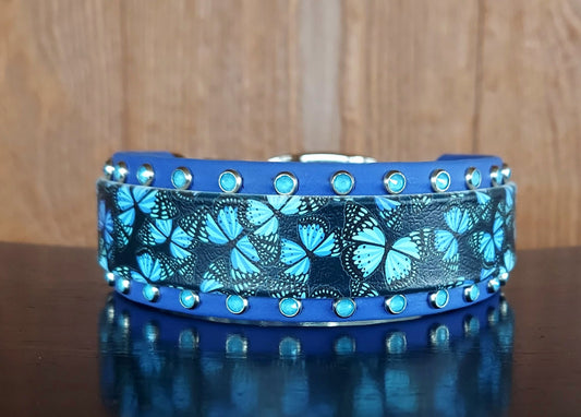 Blue Butterflies UV Printed Buckle Collar