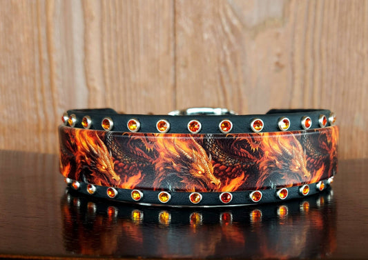 Flaming Dragons Buckle Collar