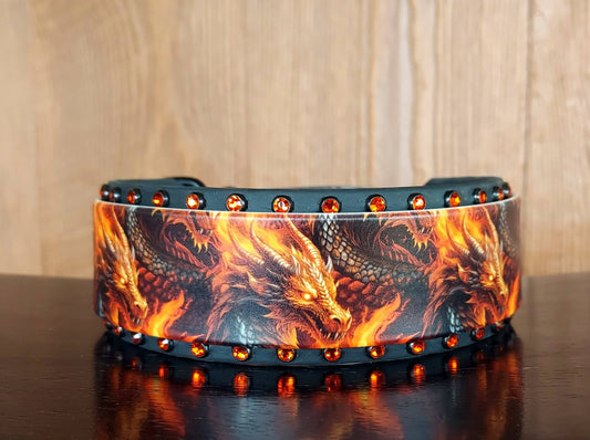 Flaming Dragons Buckle Collar, 2" Wide