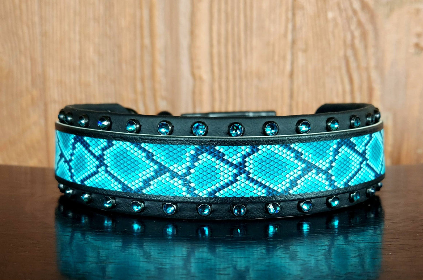 Teal Snakeskin Buckle Collar
