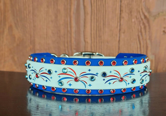 Fireworks WHITE/BLUE Buckle Collar