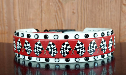 Checkerboard Flag Buckle Collar - Black and White crystals