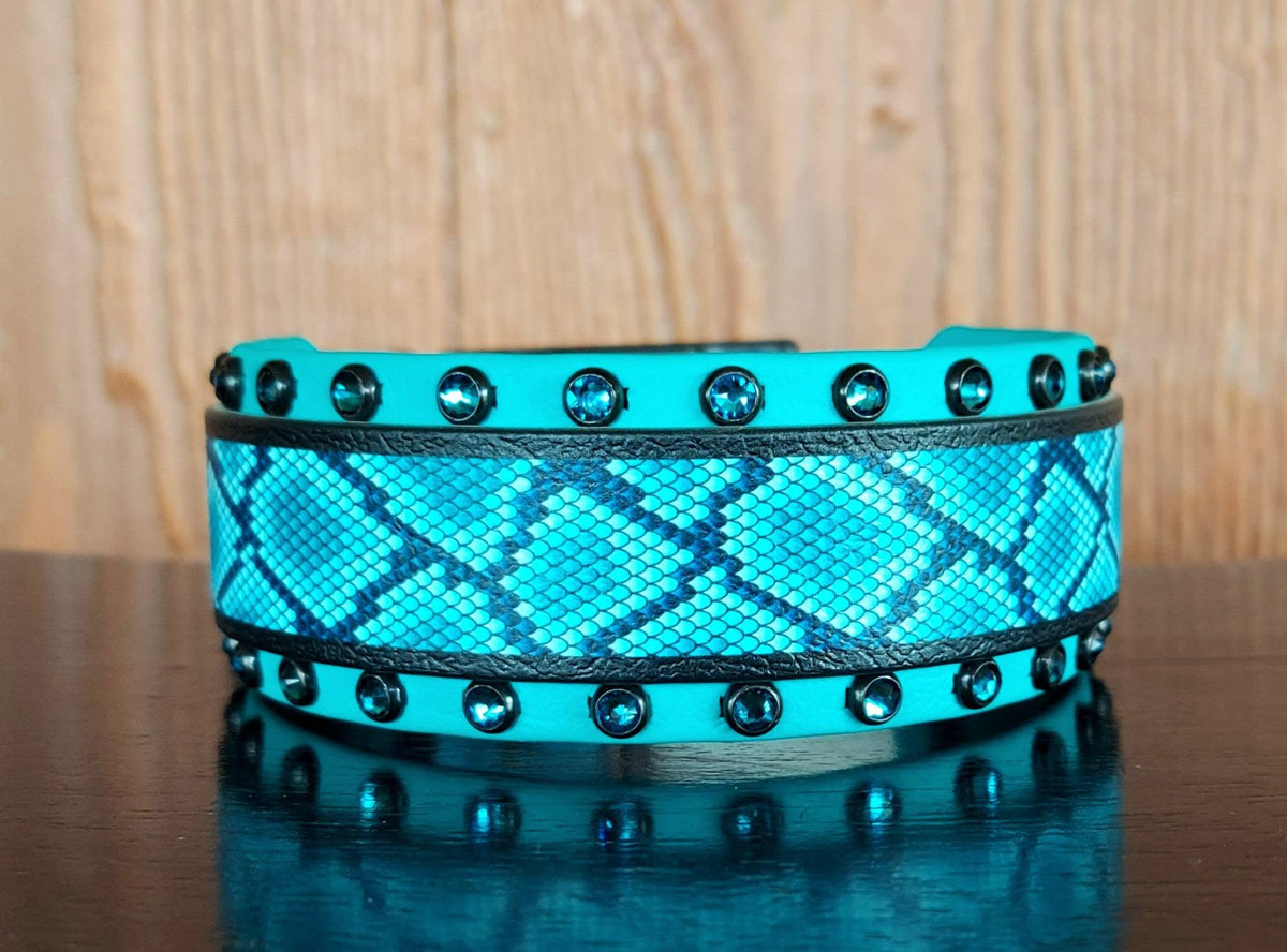 Teal Snakeskin Buckle Collar